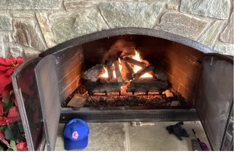 A gas fireplace