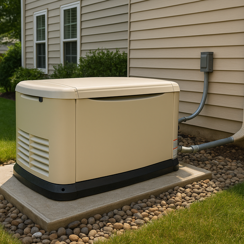 home generator in a residential backyard