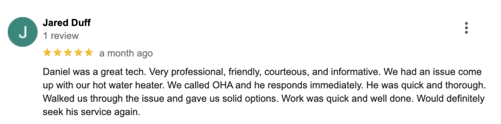 Positive review oha plumbing