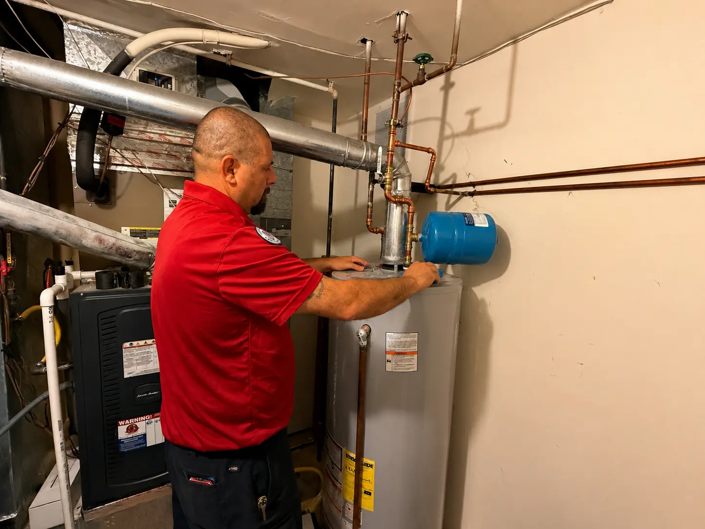 Certified team member inspecting a gas fireplace valve