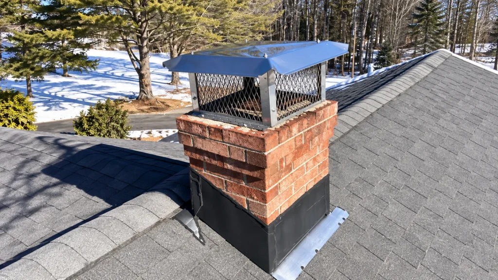 Professional inspecting a brick chimney crown and cap before winter in Fredericksburg, Virginia