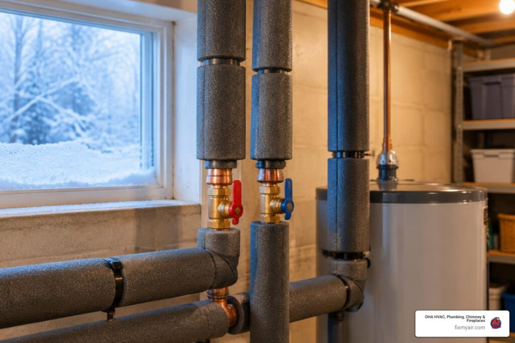 Insulated water pipes in a Fairfax home prepared for winter freezing temperatures
