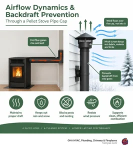 Pellet stove exhaust pipe termination on exterior wall
